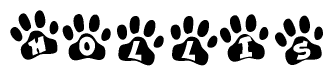 The image shows a series of animal paw prints arranged horizontally. Within each paw print, there's a letter; together they spell Hollis