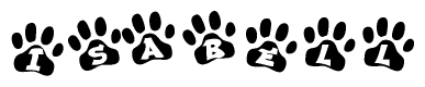 The image shows a series of animal paw prints arranged horizontally. Within each paw print, there's a letter; together they spell Isabell