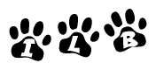 The image shows a row of animal paw prints, each containing a letter. The letters spell out the word Ilb within the paw prints.