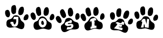 The image shows a row of animal paw prints, each containing a letter. The letters spell out the word Josien within the paw prints.