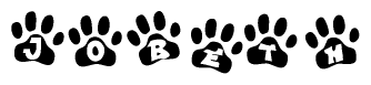 The image shows a series of animal paw prints arranged horizontally. Within each paw print, there's a letter; together they spell Jobeth