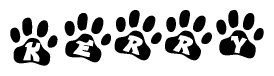 The image shows a series of animal paw prints arranged horizontally. Within each paw print, there's a letter; together they spell Kerry