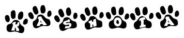 The image shows a series of animal paw prints arranged horizontally. Within each paw print, there's a letter; together they spell Kashoia