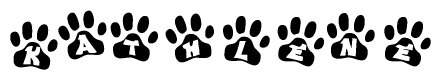 The image shows a row of animal paw prints, each containing a letter. The letters spell out the word Kathlene within the paw prints.