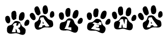 The image shows a row of animal paw prints, each containing a letter. The letters spell out the word Kalena within the paw prints.