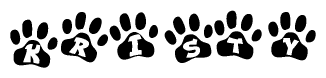 The image shows a row of animal paw prints, each containing a letter. The letters spell out the word Kristy within the paw prints.
