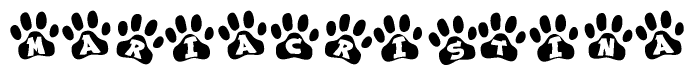 The image shows a series of animal paw prints arranged horizontally. Within each paw print, there's a letter; together they spell Mariacristina