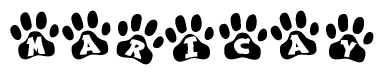 The image shows a row of animal paw prints, each containing a letter. The letters spell out the word Maricay within the paw prints.