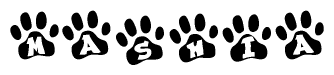 The image shows a series of animal paw prints arranged horizontally. Within each paw print, there's a letter; together they spell Mashia