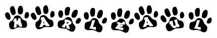 The image shows a series of animal paw prints arranged horizontally. Within each paw print, there's a letter; together they spell Marleaul