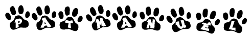 The image shows a row of animal paw prints, each containing a letter. The letters spell out the word Patmanuel within the paw prints.