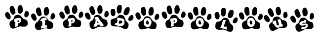 The image shows a series of animal paw prints arranged horizontally. Within each paw print, there's a letter; together they spell Pipadopolous