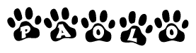 The image shows a series of animal paw prints arranged horizontally. Within each paw print, there's a letter; together they spell Paolo