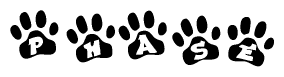 The image shows a row of animal paw prints, each containing a letter. The letters spell out the word Phase within the paw prints.
