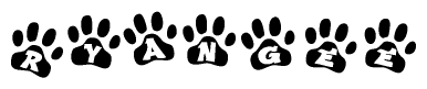 The image shows a series of animal paw prints arranged horizontally. Within each paw print, there's a letter; together they spell Ryangee
