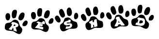 The image shows a series of animal paw prints arranged horizontally. Within each paw print, there's a letter; together they spell Reshad