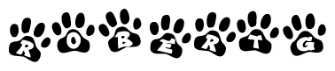 The image shows a series of animal paw prints arranged horizontally. Within each paw print, there's a letter; together they spell Robertg