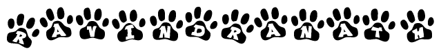 The image shows a row of animal paw prints, each containing a letter. The letters spell out the word Ravindranath within the paw prints.