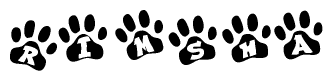 The image shows a series of animal paw prints arranged horizontally. Within each paw print, there's a letter; together they spell Rimsha