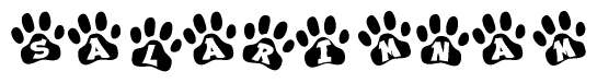 The image shows a row of animal paw prints, each containing a letter. The letters spell out the word Salarimnam within the paw prints.