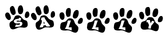The image shows a series of animal paw prints arranged horizontally. Within each paw print, there's a letter; together they spell Sallly