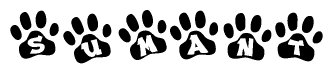 The image shows a row of animal paw prints, each containing a letter. The letters spell out the word Sumant within the paw prints.