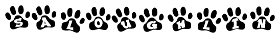 The image shows a row of animal paw prints, each containing a letter. The letters spell out the word Saloughlin within the paw prints.