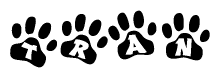 The image shows a series of animal paw prints arranged horizontally. Within each paw print, there's a letter; together they spell Tran