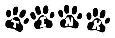 The image shows a row of animal paw prints, each containing a letter. The letters spell out the word Tink within the paw prints.