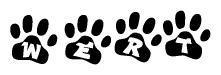 The image shows a row of animal paw prints, each containing a letter. The letters spell out the word Wert within the paw prints.