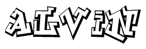 The image is a stylized representation of the letters Alvin designed to mimic the look of graffiti text. The letters are bold and have a three-dimensional appearance, with emphasis on angles and shadowing effects.