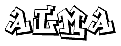 The clipart image depicts the word Alma in a style reminiscent of graffiti. The letters are drawn in a bold, block-like script with sharp angles and a three-dimensional appearance.
