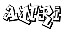 The image is a stylized representation of the letters Anri designed to mimic the look of graffiti text. The letters are bold and have a three-dimensional appearance, with emphasis on angles and shadowing effects.