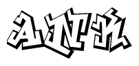The clipart image depicts the word Ank in a style reminiscent of graffiti. The letters are drawn in a bold, block-like script with sharp angles and a three-dimensional appearance.