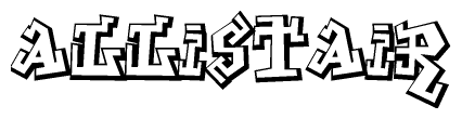 The clipart image depicts the word Allistair in a style reminiscent of graffiti. The letters are drawn in a bold, block-like script with sharp angles and a three-dimensional appearance.
