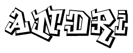 The image is a stylized representation of the letters Andri designed to mimic the look of graffiti text. The letters are bold and have a three-dimensional appearance, with emphasis on angles and shadowing effects.