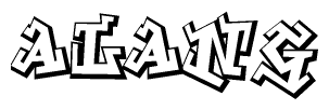 The clipart image depicts the word Alang in a style reminiscent of graffiti. The letters are drawn in a bold, block-like script with sharp angles and a three-dimensional appearance.