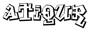 The image is a stylized representation of the letters Atiqur designed to mimic the look of graffiti text. The letters are bold and have a three-dimensional appearance, with emphasis on angles and shadowing effects.