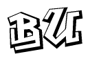 The image is a stylized representation of the letters Bu designed to mimic the look of graffiti text. The letters are bold and have a three-dimensional appearance, with emphasis on angles and shadowing effects.