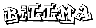 The clipart image depicts the word Billma in a style reminiscent of graffiti. The letters are drawn in a bold, block-like script with sharp angles and a three-dimensional appearance.