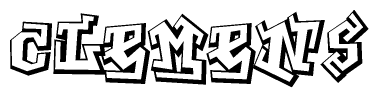 The clipart image depicts the word Clemens in a style reminiscent of graffiti. The letters are drawn in a bold, block-like script with sharp angles and a three-dimensional appearance.