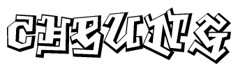 The clipart image depicts the word Cheung in a style reminiscent of graffiti. The letters are drawn in a bold, block-like script with sharp angles and a three-dimensional appearance.