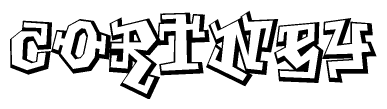 The clipart image depicts the word Cortney in a style reminiscent of graffiti. The letters are drawn in a bold, block-like script with sharp angles and a three-dimensional appearance.
