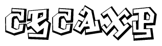 The clipart image depicts the word Cecaxp in a style reminiscent of graffiti. The letters are drawn in a bold, block-like script with sharp angles and a three-dimensional appearance.