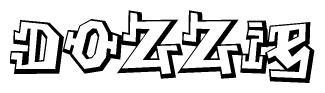 The image is a stylized representation of the letters Dozzie designed to mimic the look of graffiti text. The letters are bold and have a three-dimensional appearance, with emphasis on angles and shadowing effects.
