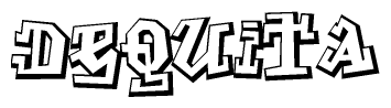 The image is a stylized representation of the letters Dequita designed to mimic the look of graffiti text. The letters are bold and have a three-dimensional appearance, with emphasis on angles and shadowing effects.