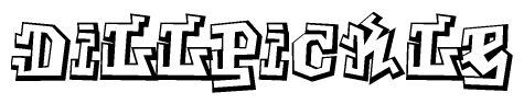 The clipart image depicts the word Dillpickle in a style reminiscent of graffiti. The letters are drawn in a bold, block-like script with sharp angles and a three-dimensional appearance.