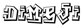 The clipart image depicts the word Dimeji in a style reminiscent of graffiti. The letters are drawn in a bold, block-like script with sharp angles and a three-dimensional appearance.