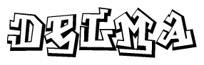 The image is a stylized representation of the letters Delma designed to mimic the look of graffiti text. The letters are bold and have a three-dimensional appearance, with emphasis on angles and shadowing effects.