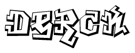 The clipart image depicts the word Derck in a style reminiscent of graffiti. The letters are drawn in a bold, block-like script with sharp angles and a three-dimensional appearance.